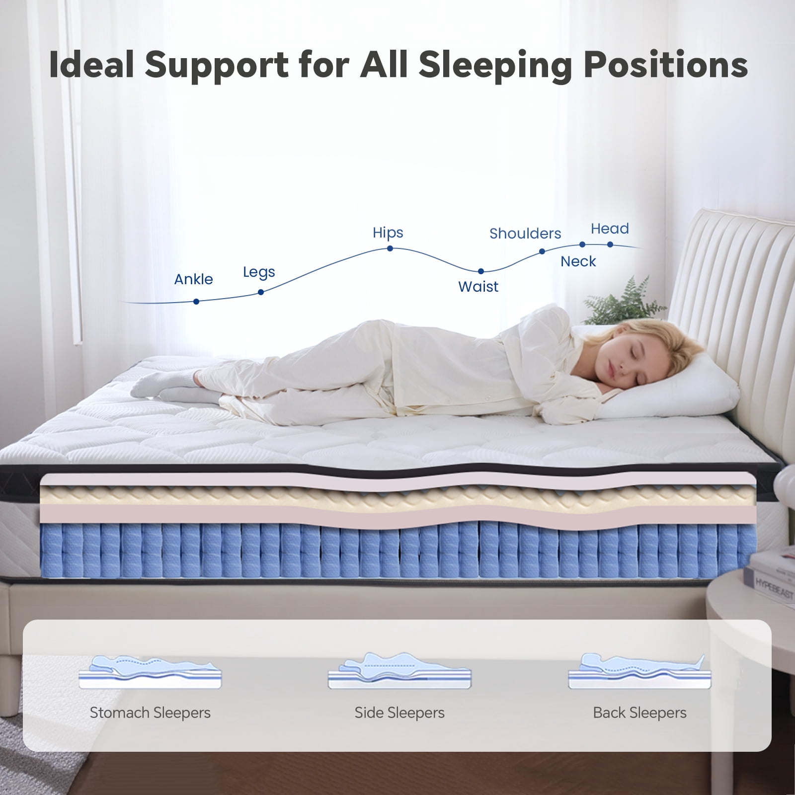 Bezzze 12 inch Queen Size Mattress, Hybrid Mattress in a Box, Individually Pocket Springs & Breathable Memory Foam, Medium Firm, CertiPUR-US Certified