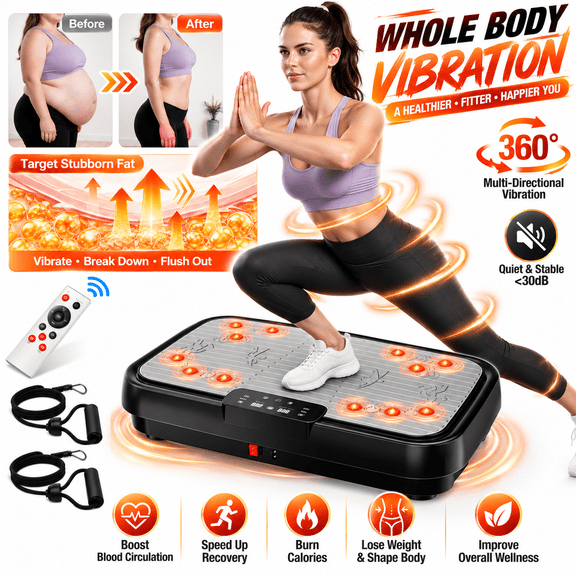 Vibration Plate Exercise Machine, Whole Body Vibration Platform, 99 Speed Levels & 5 Presets, Vibration Plate With Resistance Bands & Remote Control, 400 Lbs Capacity Home Gym Fitness Equipment