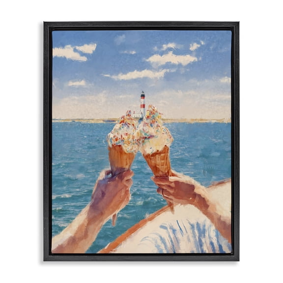 Ice Cream Cheers on Boat Black Framed Floater Canvas Wall Art, design by Ziwei Li