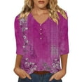 thumbnail image 2 of Bovemsi Women's Casual 3/4 Sleeve T Shirts 2025 V Neck Tunic Tops Cute Tees Blouses Loose Fit Business Work Tee Top, Purple Women's Summer Short Sleeve T-Shirts, L, 2 of 5