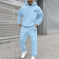 thumbnail image 2 of sususu Slim Fit Men's Suit,Graphic Print Hooded Sweatshirt and Jogger Set Modern Streetwear Outfit for Men With Comfort Fit - Sky Blue, 2 of 4