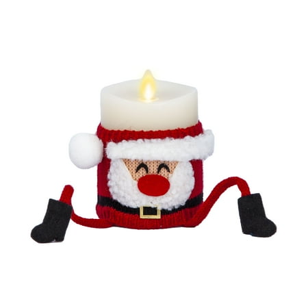 

Matchless by Luminara Flameless LED Candle Moving Flame Pillar with Detachable Holiday Santa Sweater (3 x4.5 ) Pearl Ivory Unscented Real Wax