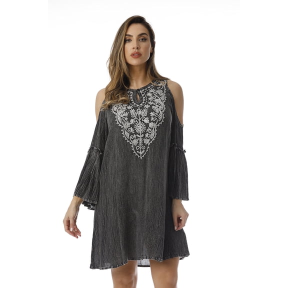 Riviera Sun Cold Shoulder Dress 21825-BLK-1X (Charcoal Denim)