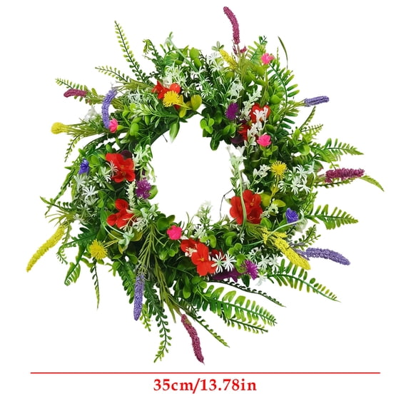 BBilaBu Wildflower Wreath, Artificial Spring and Summer Flower Wreath for Front Door or Wall, Year‑Round Home Decor (A)