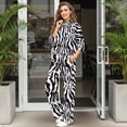 thumbnail image 3 of Uorisanigo Zebra Stripes Women's 2 Piece Outfits Oversized Sweatsuit Drawstring Mock Neck Tracksuit Long Sleeve Athletic Tops with Wide Leg Sweatpants Fall Lounge Sets Plus Size Sportswear, 3 of 8