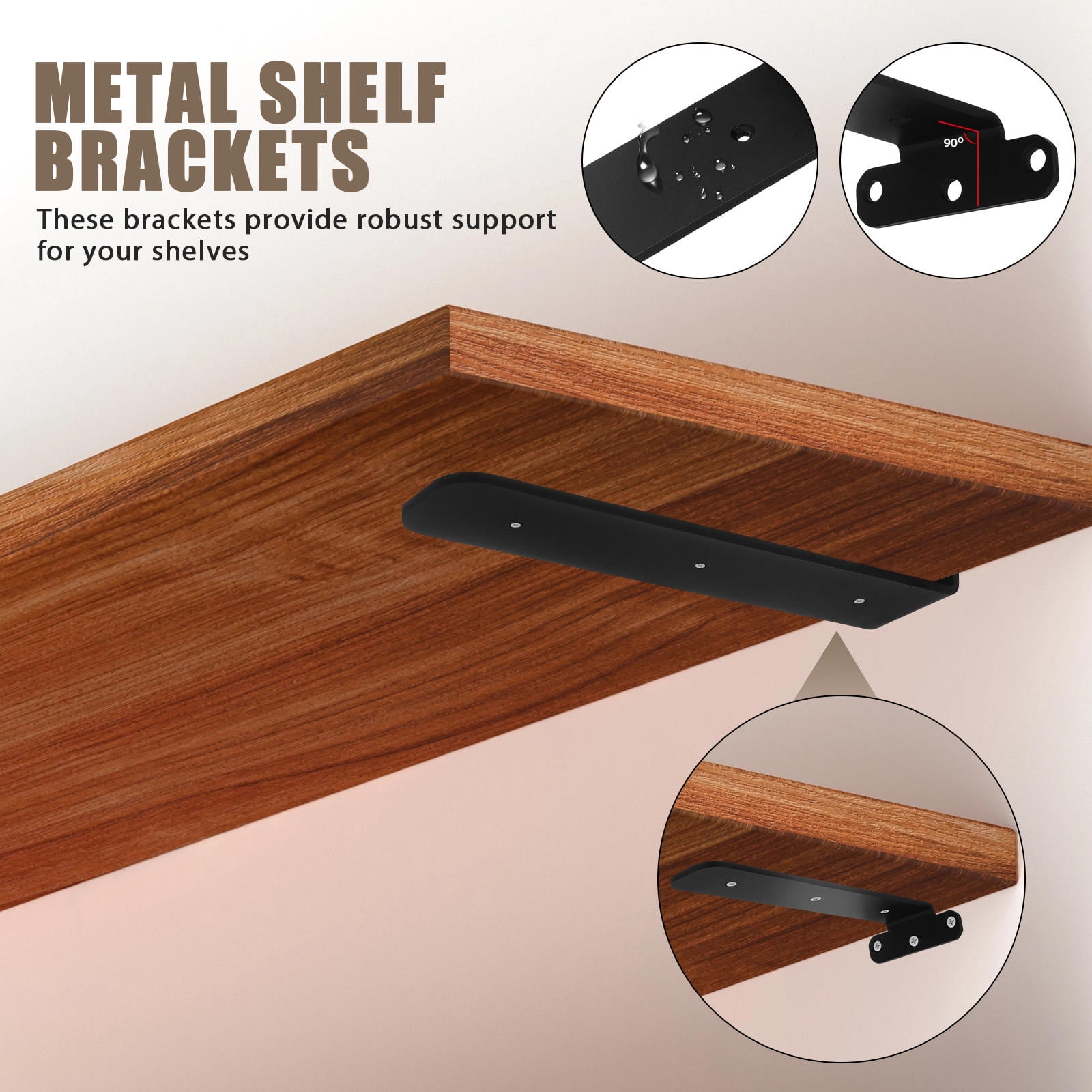 WHAMVOX Raindrops 2 Pcs Floating Shelf Brackets 25.00X5.00X3.50CM Black Color