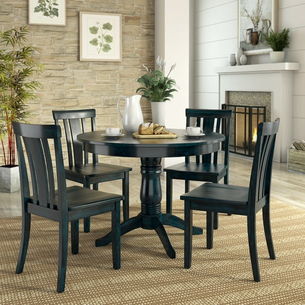 Lexington 5Piece Wood Dining Set, Round Table and 4 Slat Back Chairs