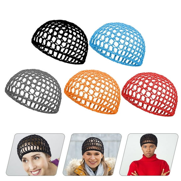 HEMOTON 5Pcs Fashion Women Knit Hair Net Cover Crocheted Mesh Hairnet Hat for Sleeping