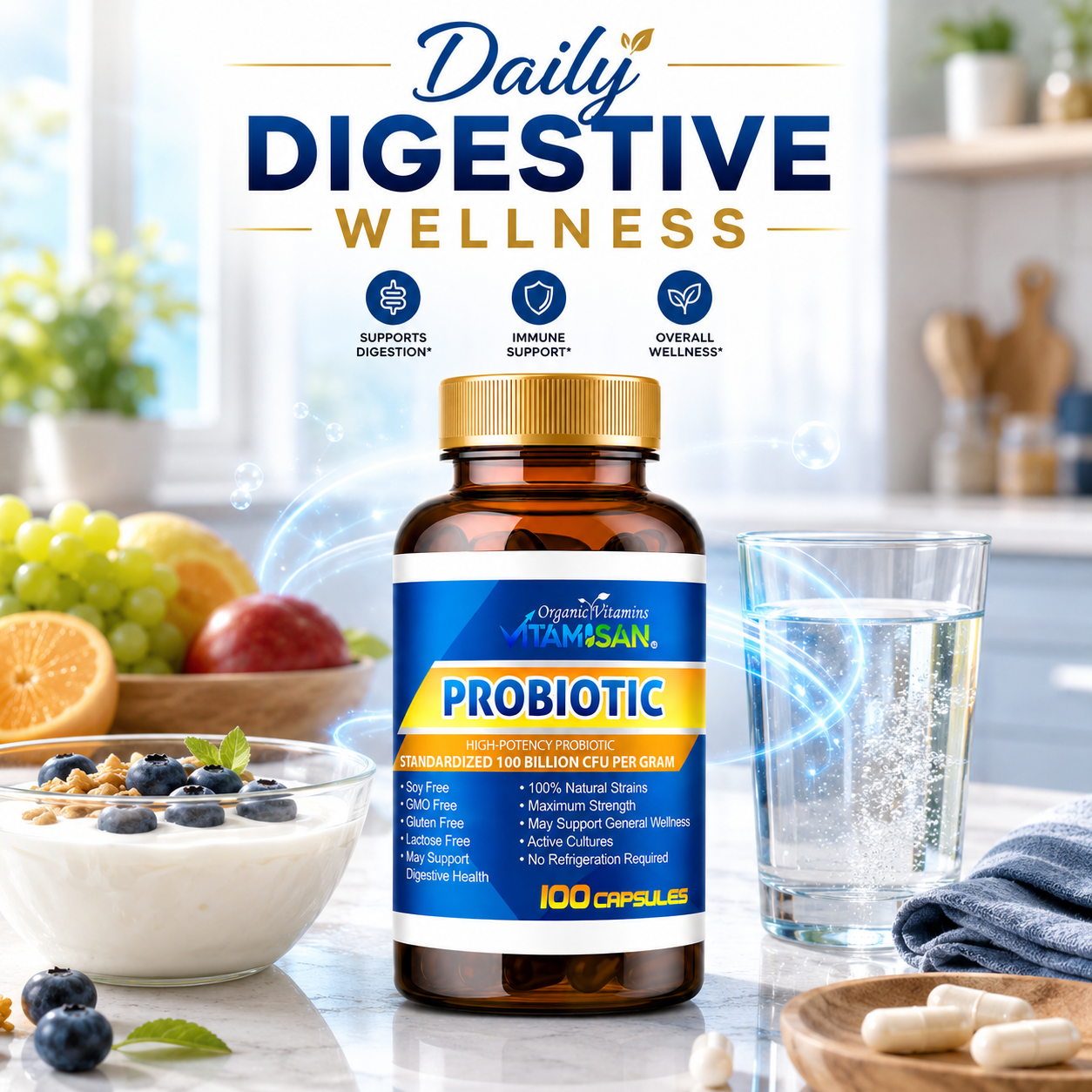 2 Bottles – Probiotic 100 Billion CFU + Plant Enzymes – 200 Caps – Advanced Digestive Support