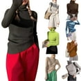 thumbnail image 4 of MesaSe Femmes Tricot Côtelé Tops Manches Longues Col Roulé Couleur Unie Slim Fit Pull, 4 of 4