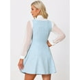 thumbnail image 3 of DARING DIVA Sleeveless Square Neck Button Plaid A-Line Tweed Dress M Light Blue, 3 of 6
