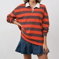 thumbnail image 2 of Women's T-Shirts Oversized Striped Sweatshirt Long Sleeve Rugby Collared Pullover Top Loose Fit Shirt Polyester Spandex Blend 1PC Top Size S-L Oversized Tshirts For Women, 2 of 5