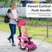 Licensed Mercedes Benz Push Car for Toddlers by OLAKIDS, 3 in 1 Baby Stroller Sliding Walking Car with Canopy, Parent Control Handle, Horn, Storage, Foot-to-Floor Ride on Toys for Boys Girls