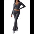 thumbnail image 2 of Conjunto Deportivo de 2 Piezas para Mujer, Camiseta de Larga, Pantalones Acampanados con Solapa, Chándal Informal, Gris Oscuro, Talla XS, 2 of 8