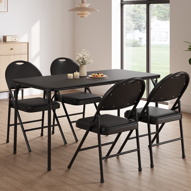 CazToi Juego de 4 sillas plegables de respaldo alto con asiento acolchado de cuero PU, sillas portátiles plegables beige para comedor y eventos