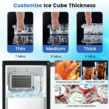 Costway - Built-in Ice Maker Free-Standing/Under Counter Machine 80lbs/Day w/ Drain Pump - Silver/Black