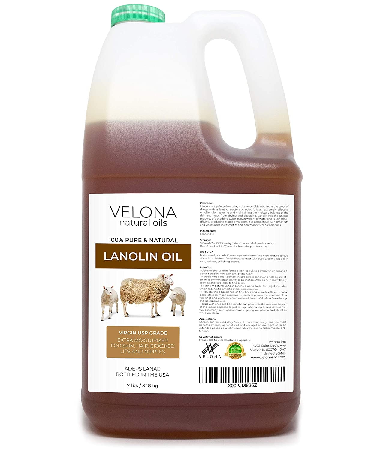 Lanolin Oil USP Grade by Velona 7 lb 100 Pure and Natural Carrier