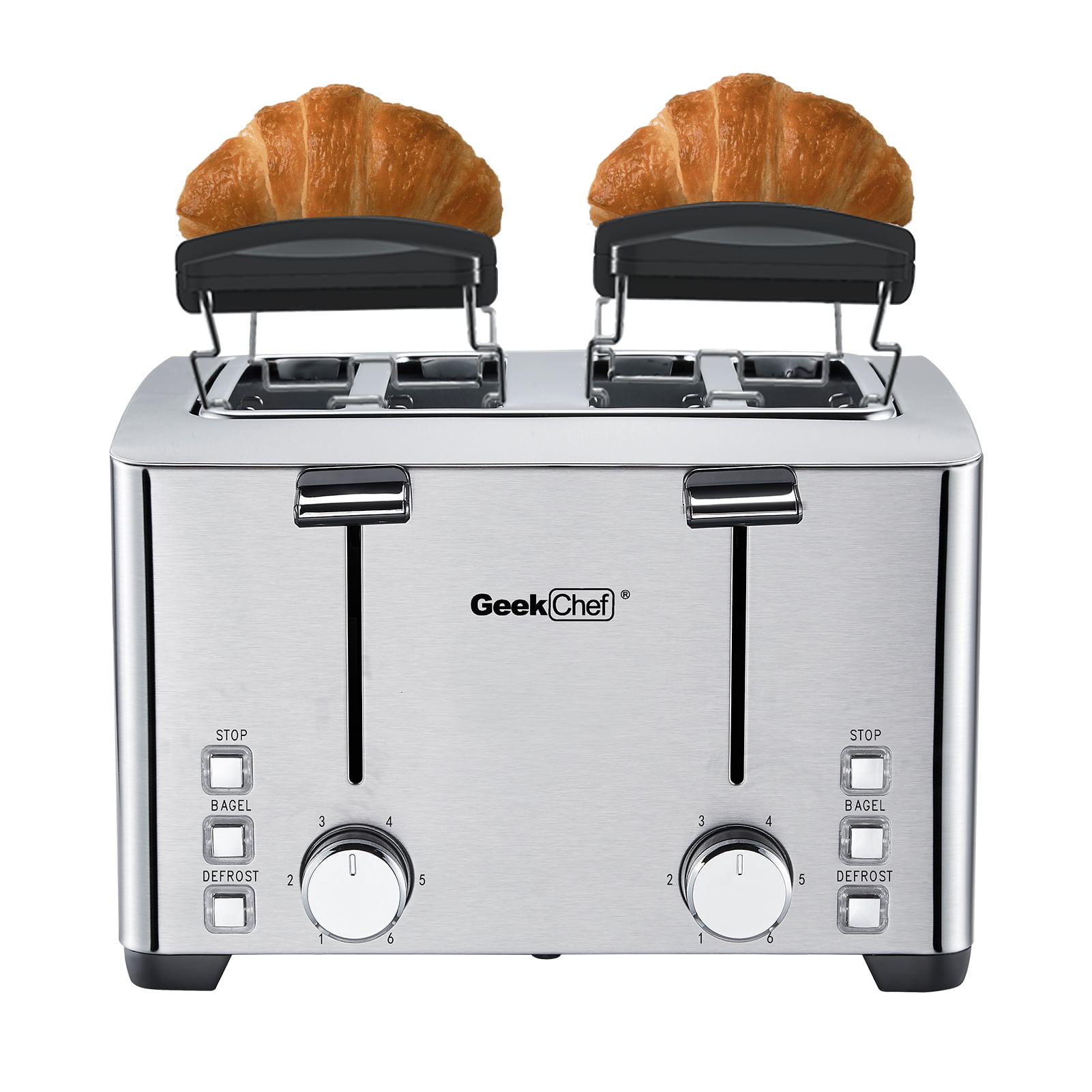 JEWJIO Long Slot Toaster 4 Slice, Stainless Steel Retro Toasters Best Rated  Prime with 125 Extra Wide Slot and DefrostReheatcancel Func