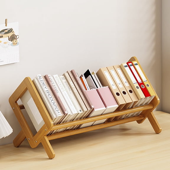 DICEEVIL Wood Desktop Bookshelf, Tilting Bookcase Desktop in Living Room/Home/Office, Book Shelf Organizer Storage Rack for CDs/Magazine/Books Display (Yellow, 19.7"-L)