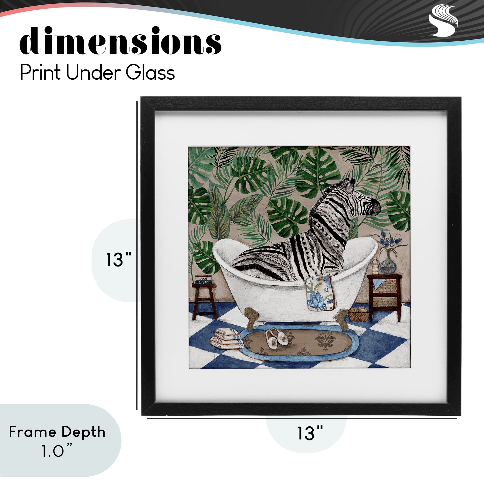 Stupell Industries Zebra in Tropical Bathtub Black Framed Print Under Glass, design by Janet Tava