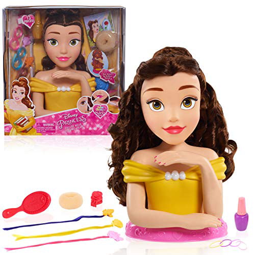 Beauty and the Beast Disney Princess Belle Styling Head Brown Hair 10 Piece Pretend Play Set by Just Play