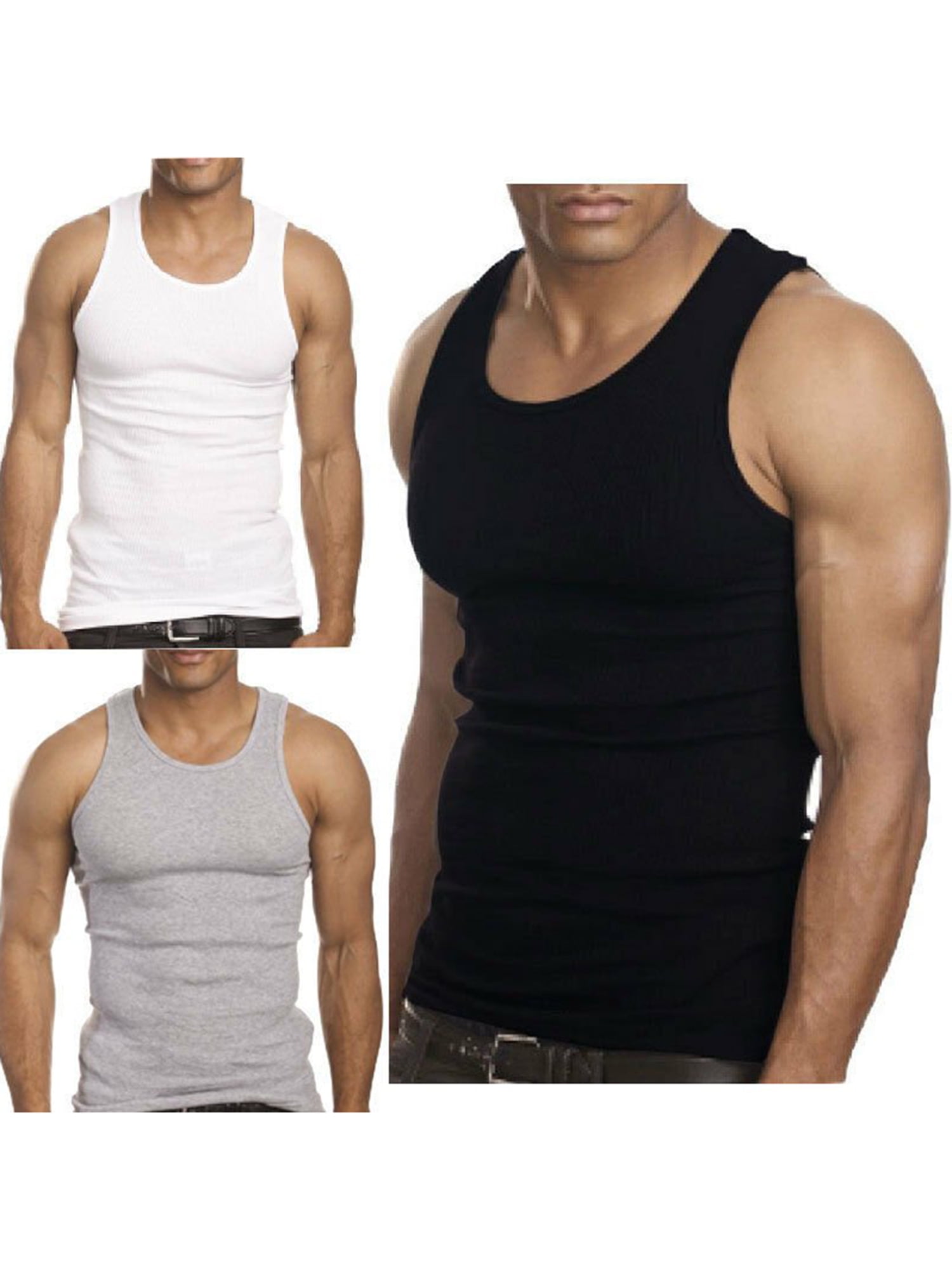 6 PACK goyoma Mens Slim Muscle Tank Top T-Shirt Ribbed Sleeveless Gym Fashion A-Shirt Assorted, XL