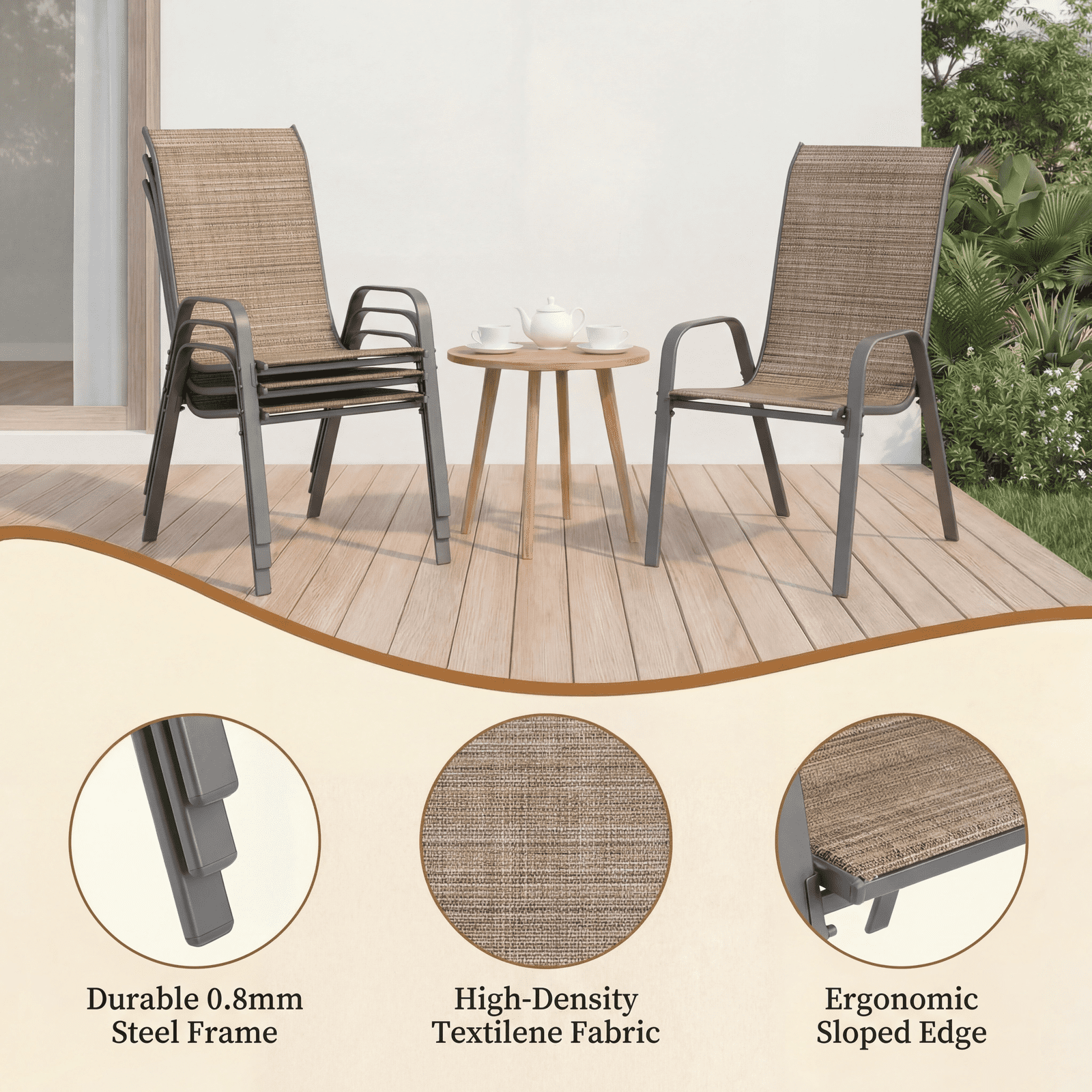 Arlopu Patio Dining Chairs Set of 8, Outdoor Dining Chairs with Steel Frame & All-Weather Textilene, Stacking Chairs for Poolside Backyard Garden