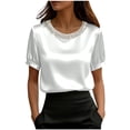 thumbnail image 2 of Women's Solid Color Casual Short Sleeve Round Neck T-Shirt Top for Summer, 2 of 5