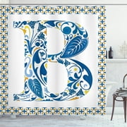 Ambesonne Letter B Shower Curtain, Floral Art Design, 69"Wx70"L, Blue Yellow Orange
