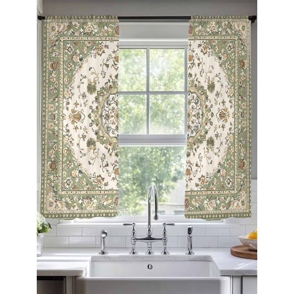 Sage Green Sheer Curtains for Living Room Bedroom Southwest Tribal Antique Boho-Chic Country Sheer Curtains 72 Inch Long 2 Panels Set Light Filtering Curtain Window Treatments Drapes for Dining Room