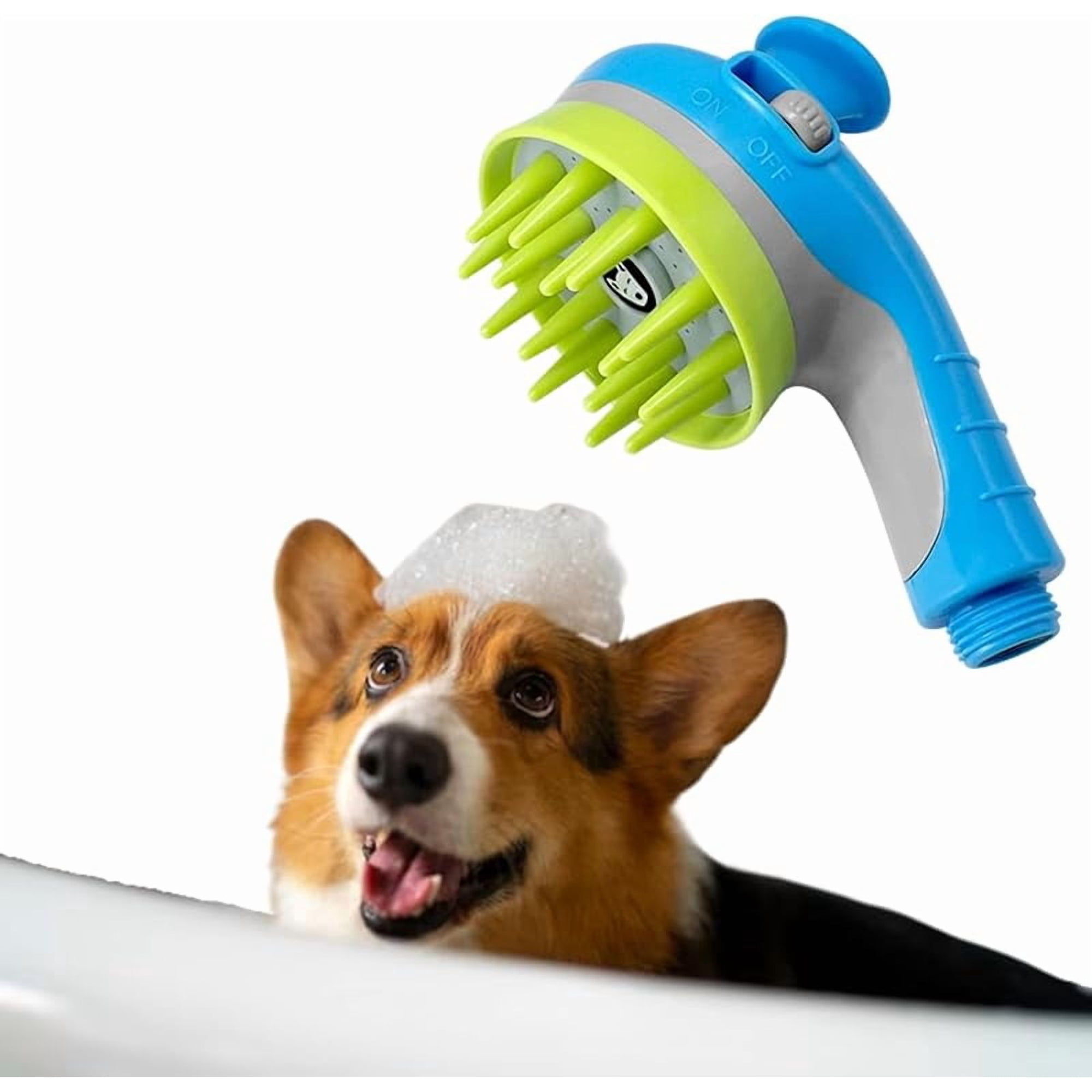 Dog Shower Attachment, Dogs Shower Brush Attachment with Massage Head, Dog Shower Brush for Bathroom Shower Arm, Pet Bathing Tool, for Dog and Cat Grooming, Indoor & Outdoor(Blue)