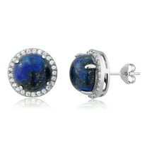 Gem Stone King Round Blue Simulated Lapis Gemstone Stud Earrings for Women Men | 925 Sterling Silver | Round Cabouchon Cut 10MM