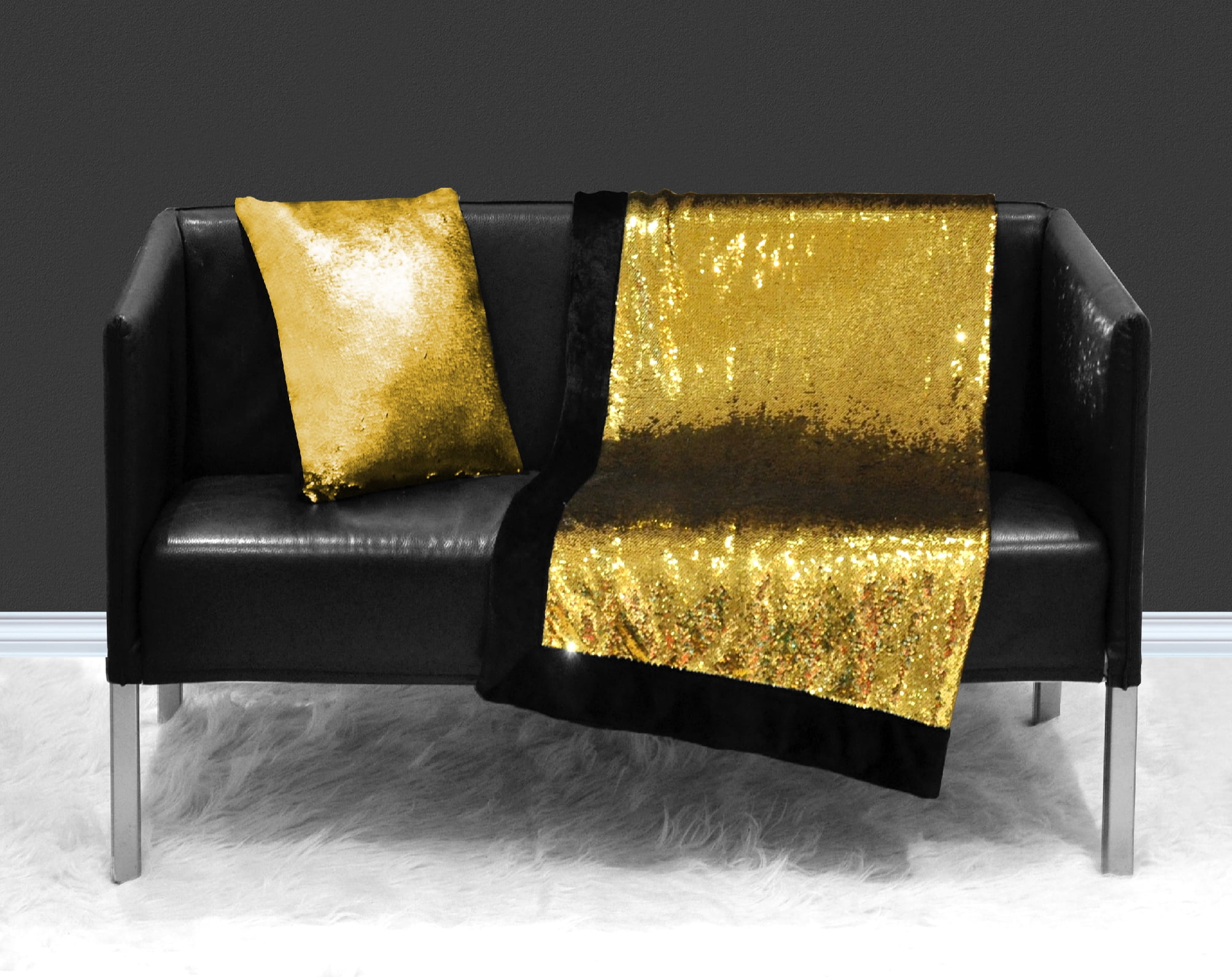 Sequin Sparkle Gold Reverse to Silver Throw Blanket, 1 Each