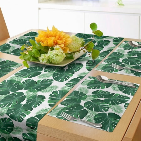 

Leaves Table Runner & Placemats Rhythmic Wild Monstera Leaf Pinnate Motifs on Plain Backdrop Illustration Set for Dining Table Placemat 4 pcs + Runner 12 x72 White and Jade Green by Ambesonne