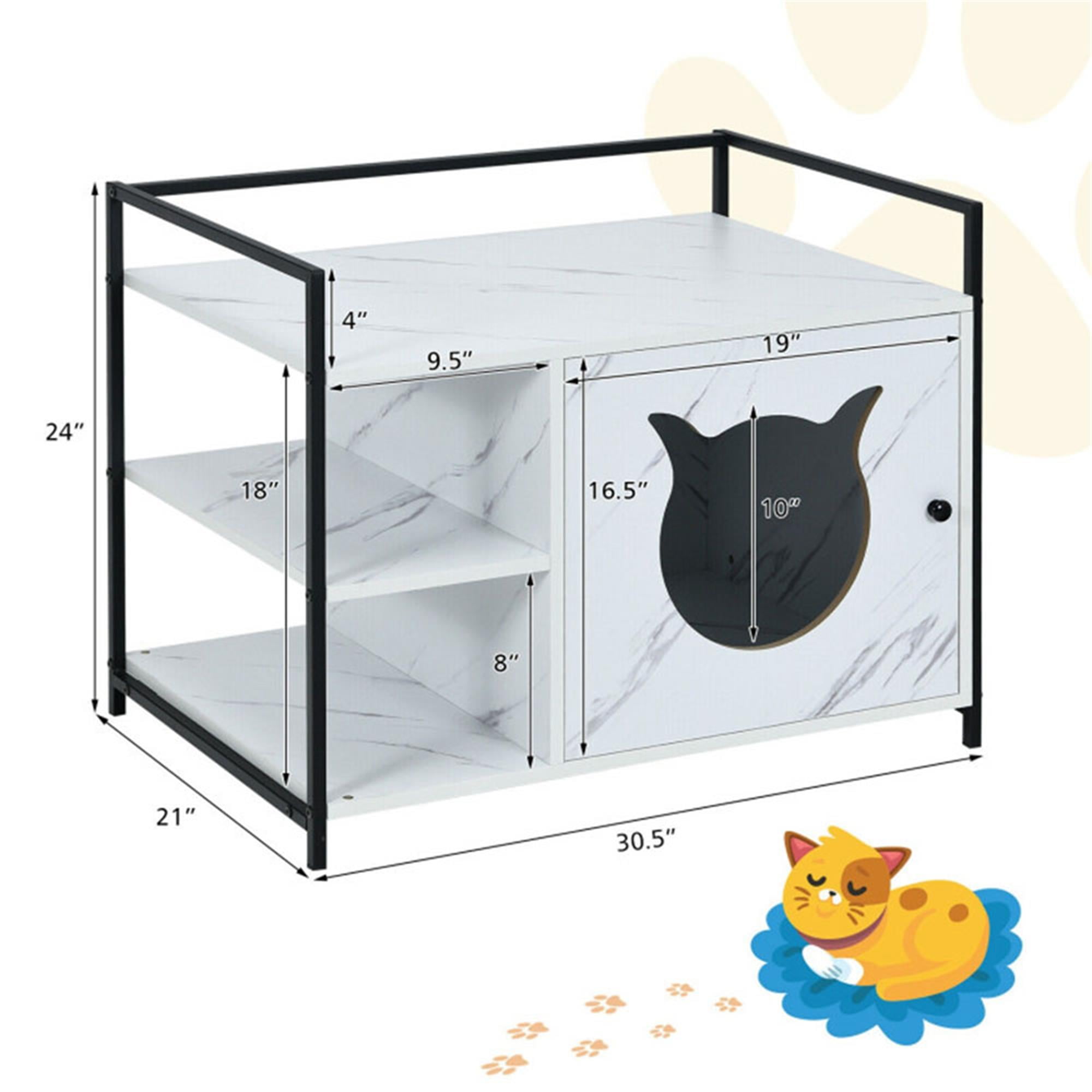 Kadyn 30" Hidden Cat Litter Box Enclosed Furniture, Indoor Wood Cat House with Iron Sturdy Structure, White