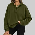 thumbnail image 2 of Womens Sweatshirt Plus Size Hooded V Neck Button Down Long Sleeve Casual Loose Solid Color Pullover 2025 Fall Trendy Tunic Tops,Army Green,M, 2 of 5