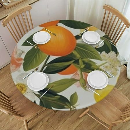 

Tllo0ord Floral Fruits Round Tablecloths Table Covers with Elastic Polyester Fitted Tablecloth Circular Tablecloths for Indoor Outdoor Party Picnic Fit Table 31-35