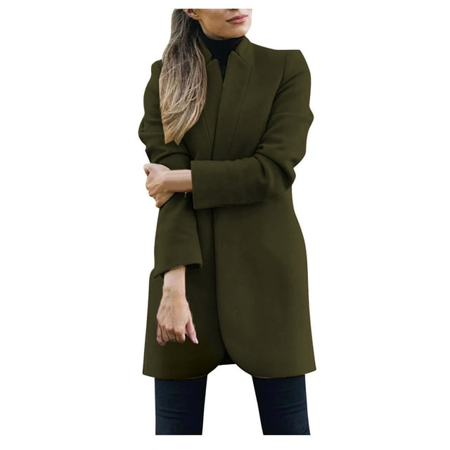 WEIYLL Womens Fleece Jackets Long Sleeve Hairy Open Front Short Cardigan Suit Solid Color Long Army Green Fall Coats Size 5XL