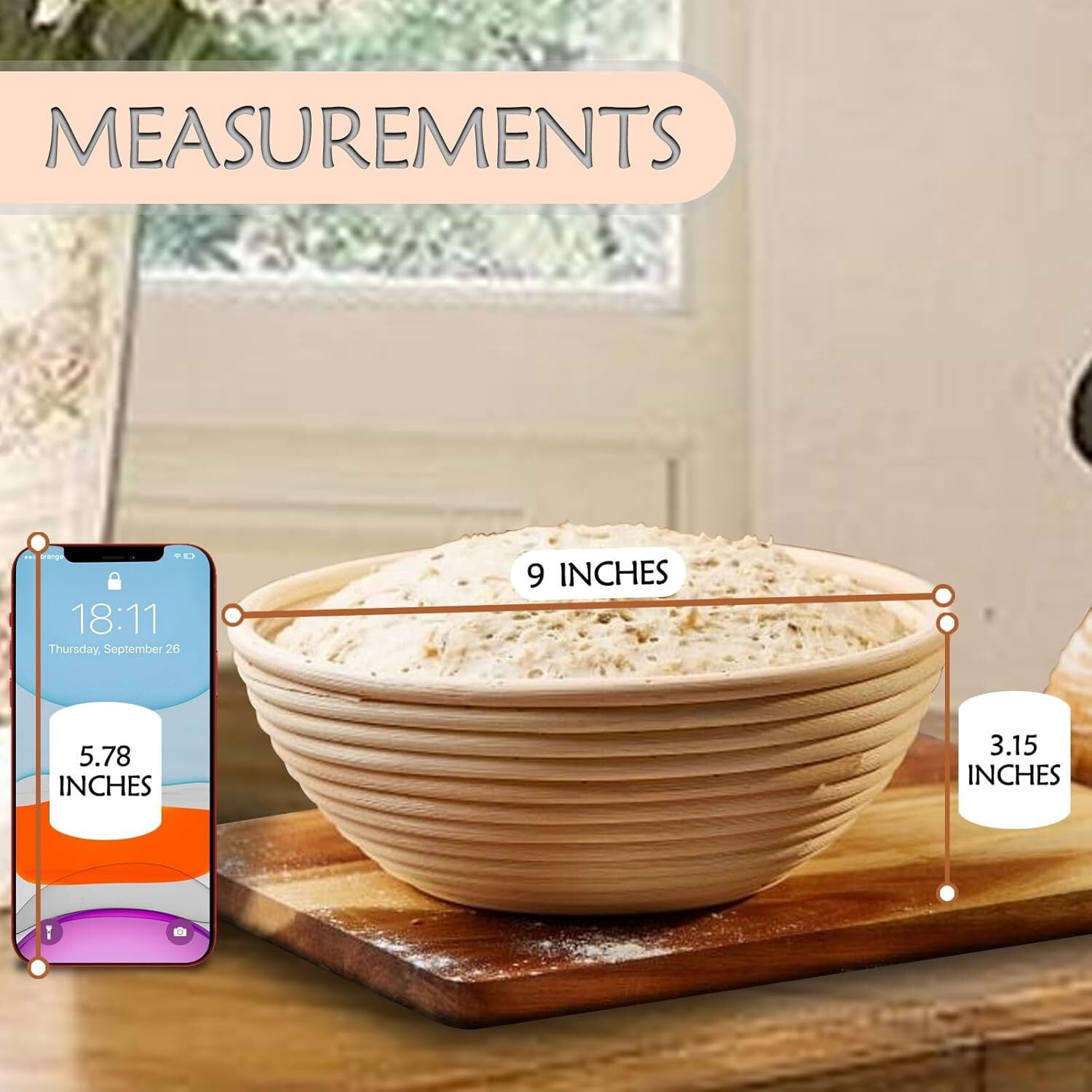 ALLJOY Banneton Bread Proofing Basket Set of 2，9 Inch Round & 10 Oval Cane Sourdough Bread Proofing Baskets Baking Supplies，Sourdough Starter Kit
