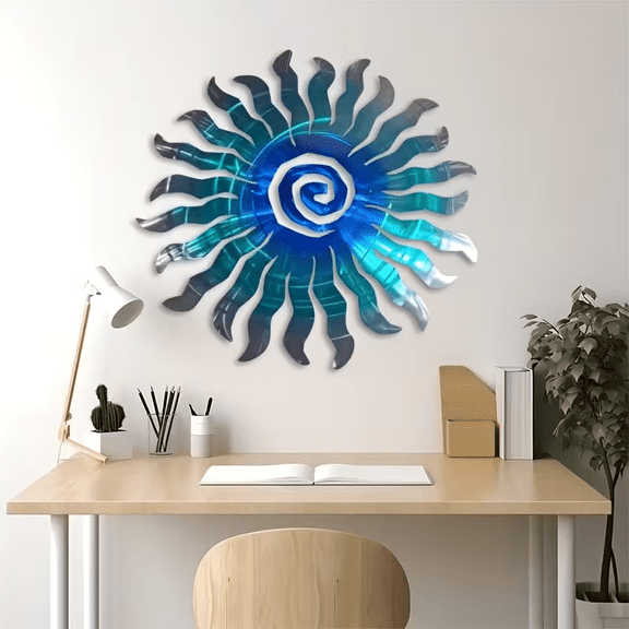 Sun Ray Metal Wall Decor, Green Blue Indoor Outdoor Iron Art