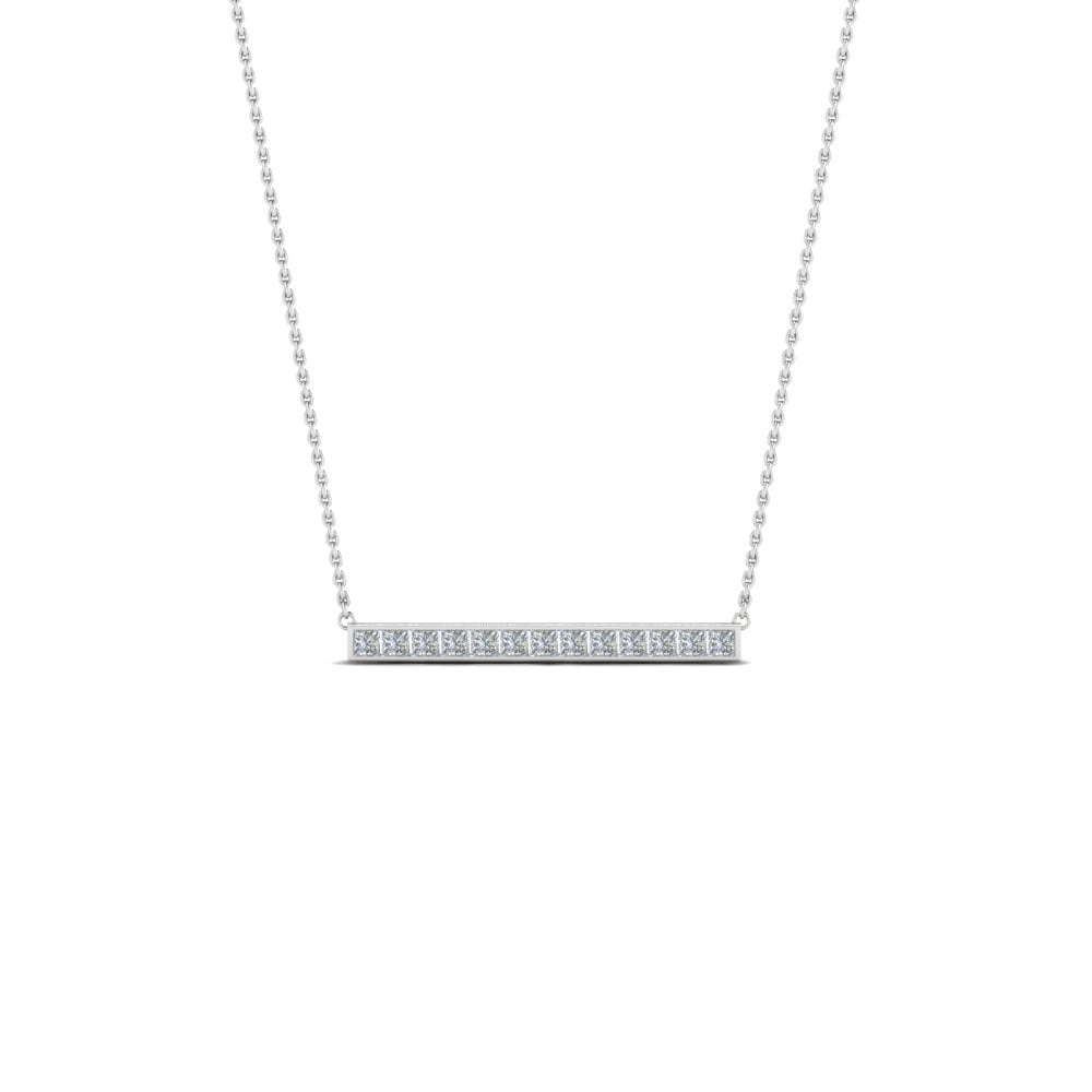Princess Cut Diamond Bar Necklace For 