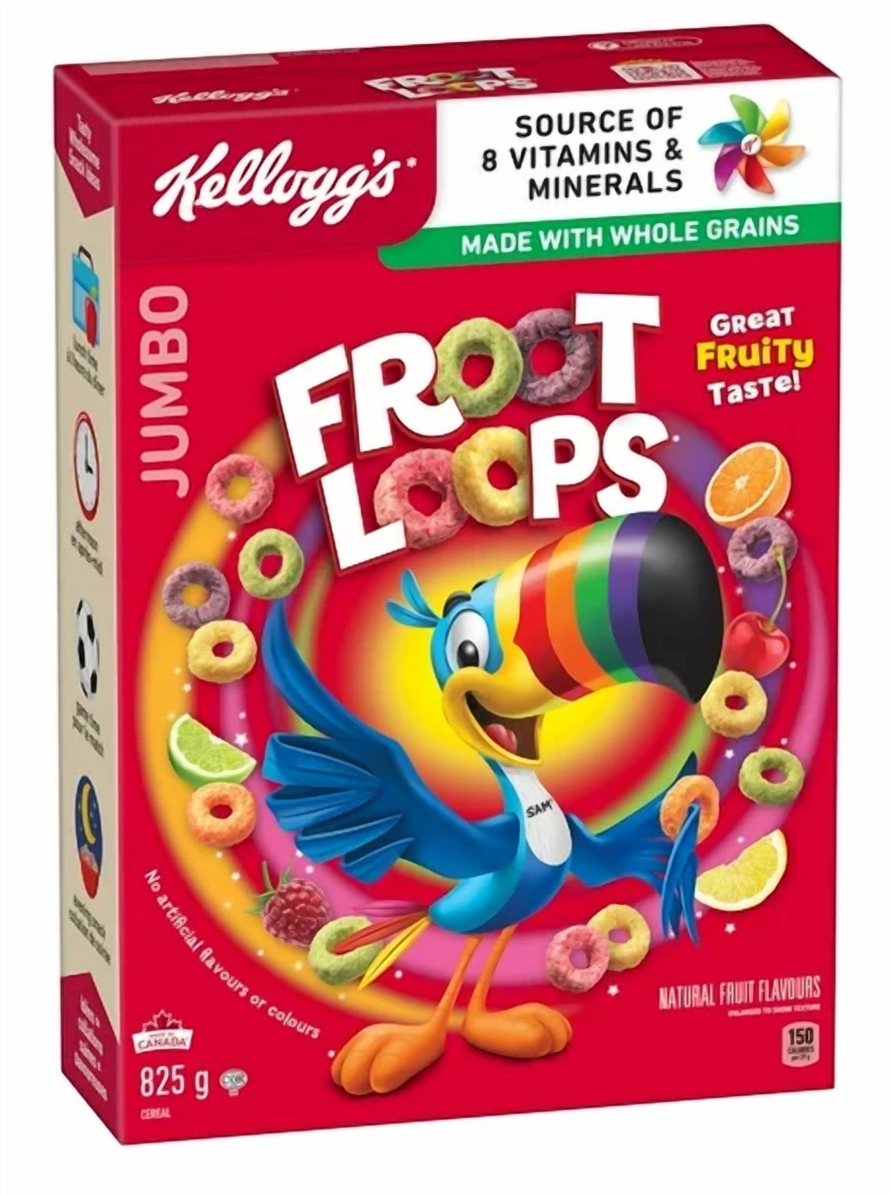 Kellogg's Canadian Froot Loops Breakfast Cereal, Jumbo Size, 825g (3 Pack)