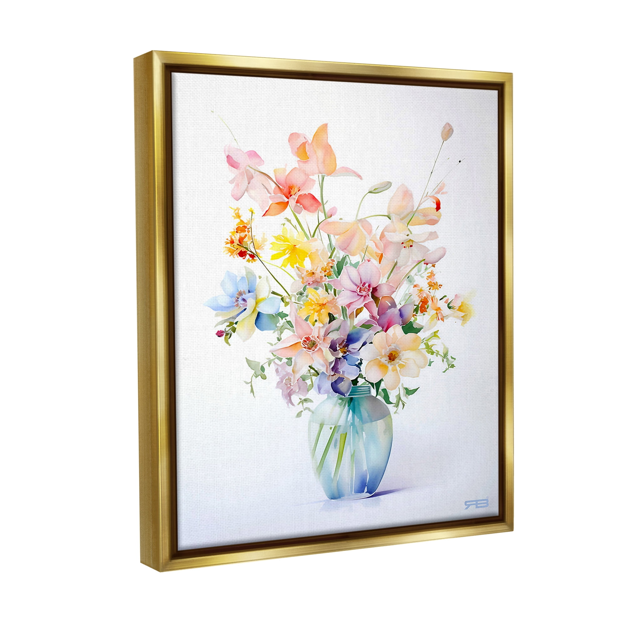 Stupell Industries Simple Spring Florals Botanical & Floral Painting Gold Floater Framed Canvas Art Print Wall Art, 25 x 31