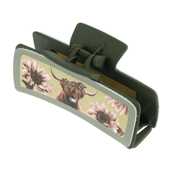Unique Bargains Hair Claw Clips Highland Cattle Hair Claw Clips Matte Faux Leather Hair Claw Clips for Thick Hair Green
