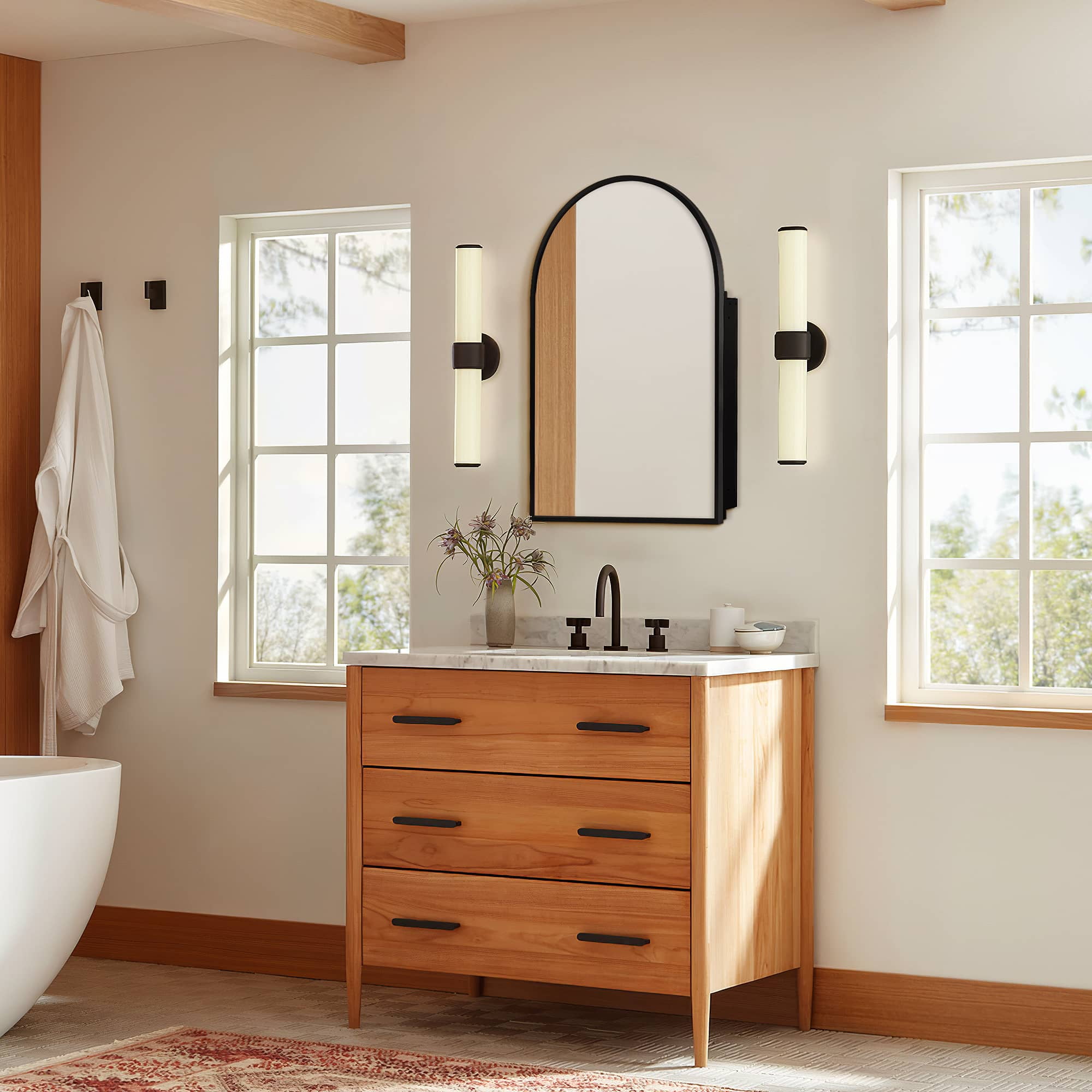 MAYEERTY 36"x24" Iron Rounded Arch Medicine Cabinet with Mirror for Bathroom , Black