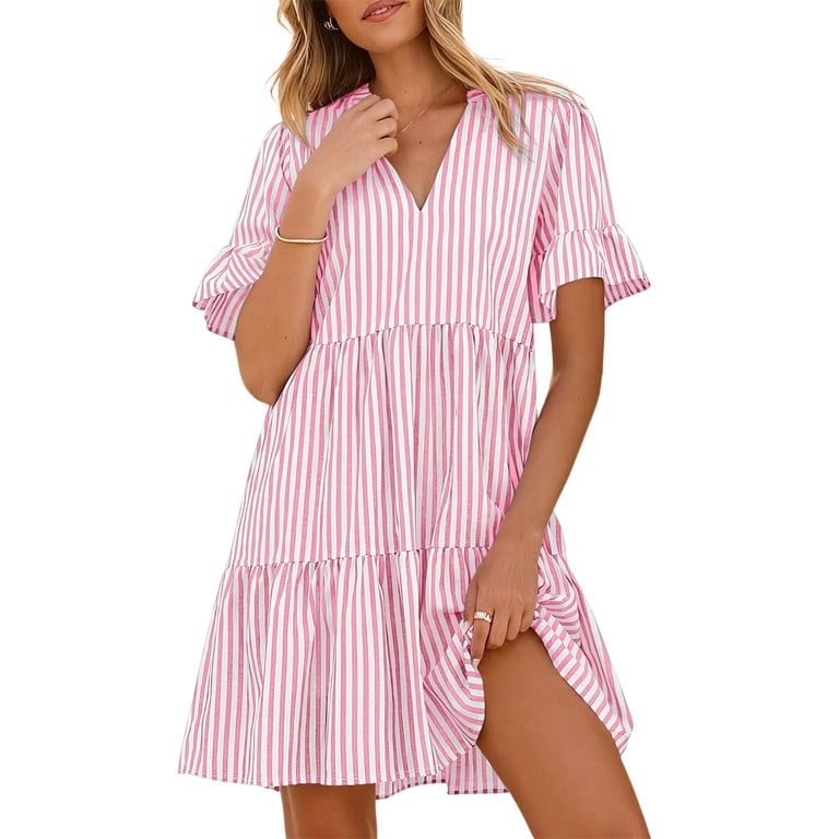 ruched top summer dress HOMBOM Summer Dress V Neck Ruched for Women Classic Chic Date Night Outfit  with Pockets