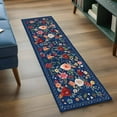 thumbnail image 3 of Runner Rugs 2x6 Ft, Navy Blue Flowers Non Slip Area Rugs for Kitchen Bedroom Entryway, Spring Vintage Floral Leaves Farmhouse Washable Carpet Runner Rug Floor Mats for Bedroom Home Decor, 3 of 8