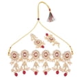 thumbnail image 5 of Efulgenz Indian Wedding Jewelry Set for Women Traditional Maroon Kundan Faux Pearl Beads Charms Crystal Choker Necklace Earrings Bridal Set Bollywood Jewelry, 5 of 5