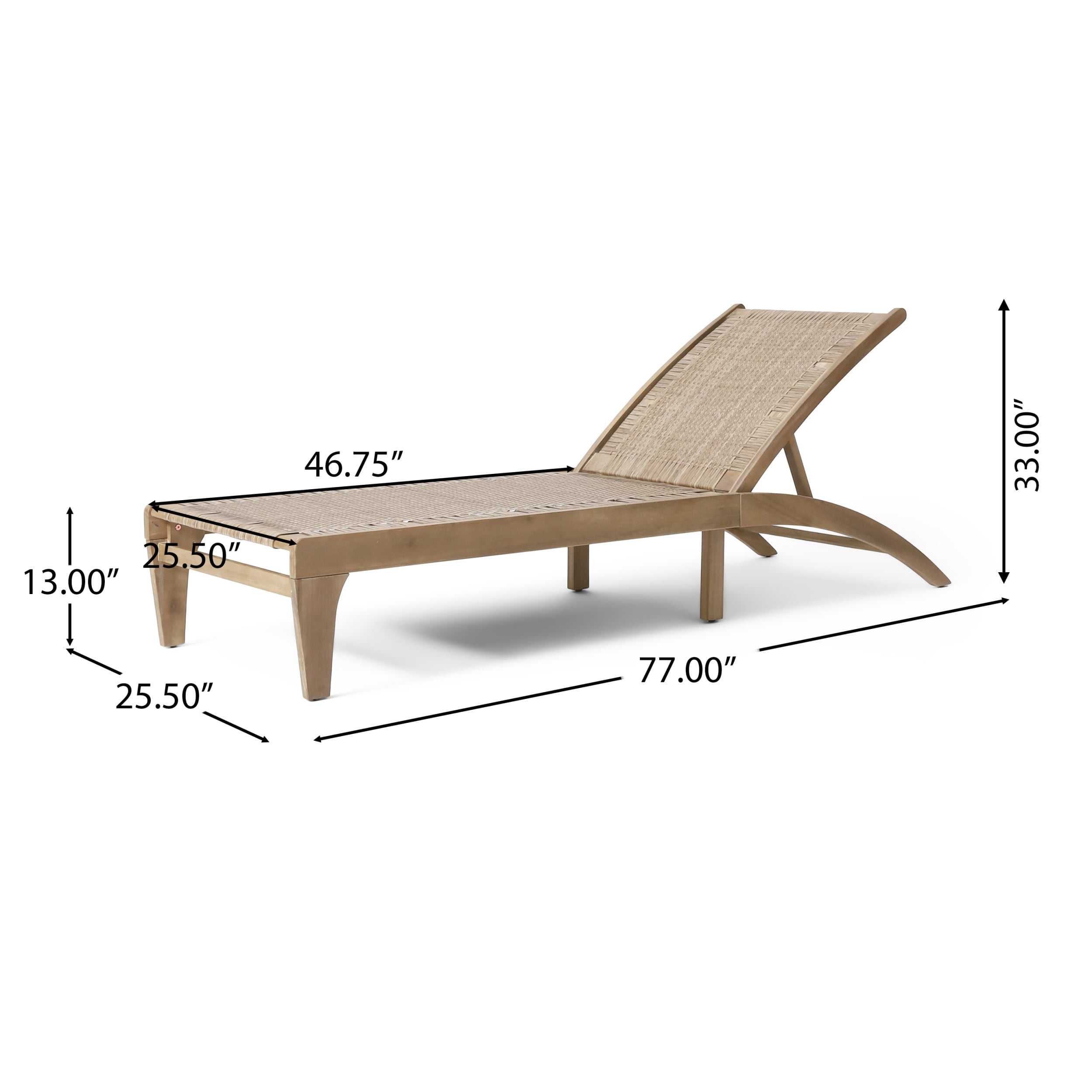Shane Acacia Wood and Flat Wicker Outdoor Chaise Lounge, Light Brown and Light Multibrown