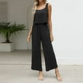 thumbnail image 6 of BLOCLOALO 2 Piece Lounge Set Sleeveless Tops Women's Outfits Square Neck Linen Tank Crop Top Wide Leg Pants Matching Set Cropped Tank Tops Dressy Casual Suit Casual Lounge Sets for Women Black Xl, 6 of 7
